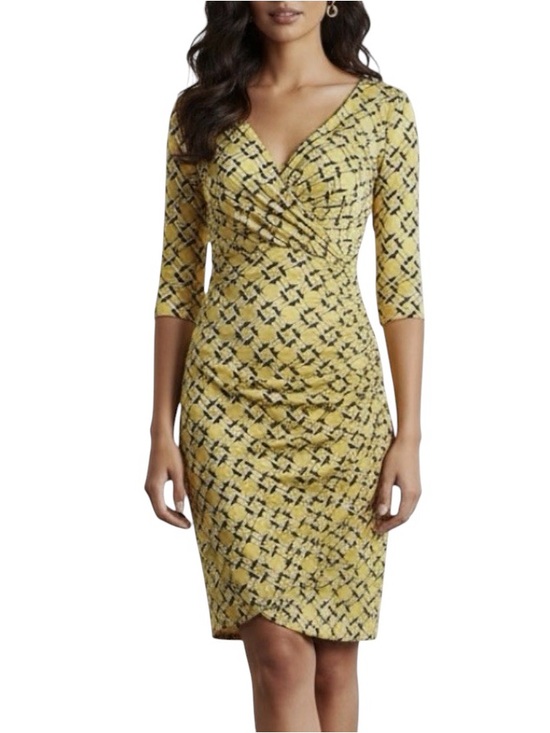 Lauren Ralph Lauren Dresses & Skirts - LAUREN RALPH LAUREN Yellow Geometric Faux Wrap Ruched Jersey Dress Size 4